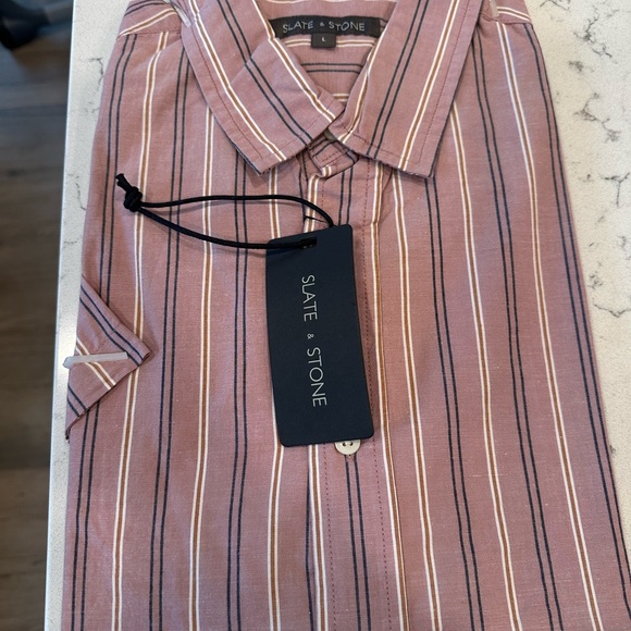 Men’s Slate & Stone Short Sleeve Stripe Button-Up Shirt. Slate and Stone. NWOT. - Picture 4 of 6